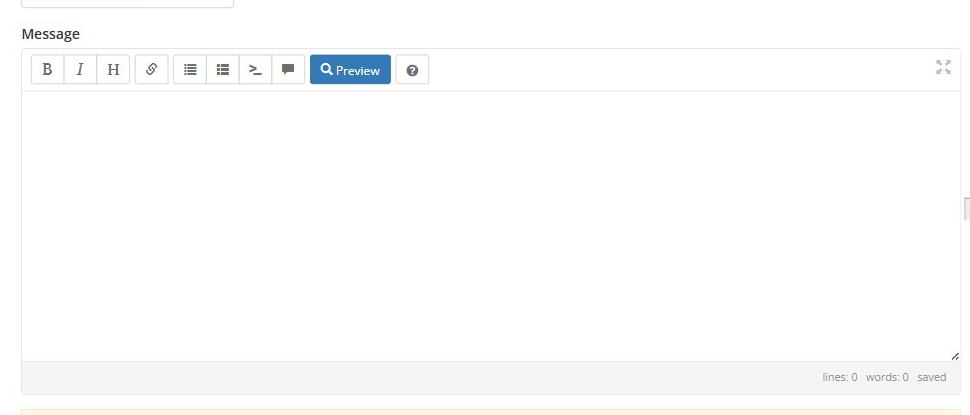Message editor in the public WHMCS ticket form.