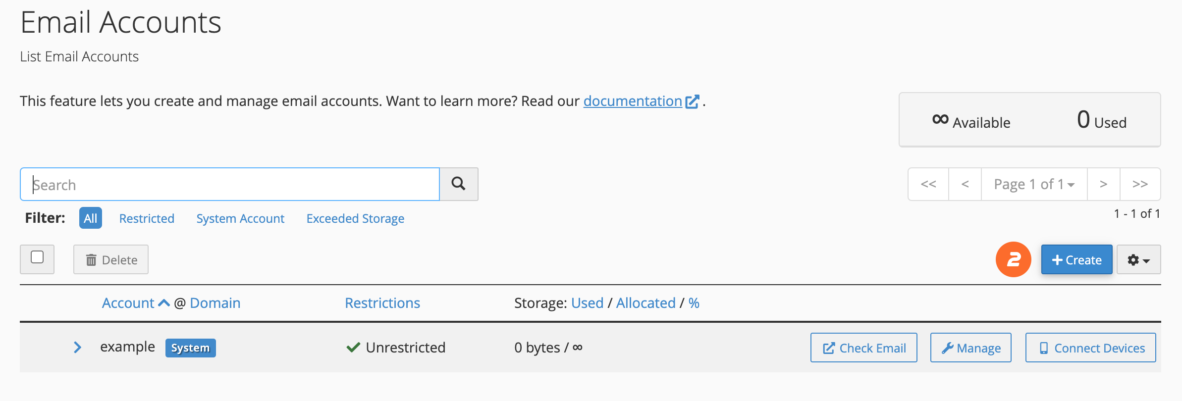 Check Email button in the cPanel Email Accounts page