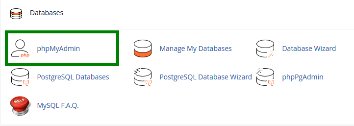 أداة phpMyAdmin داخل قسم Databases في cPanel.