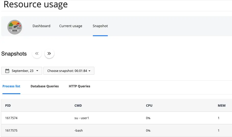 تبويب Snapshot مع Process list واختيار الوقت.