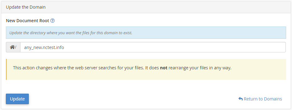 تعديل New Document Root من شاشة Manage Domain.