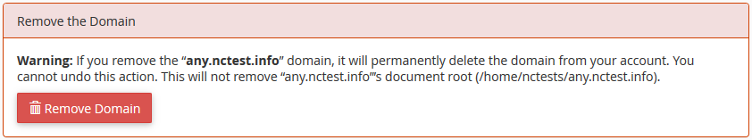 تحذير Remove the Domain في cPanel.